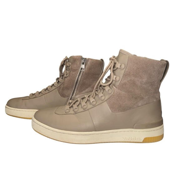 Vince Rowan Padded Lace Up Platform Shoe Women 7‎ Tan High Top Sneaker Leather - Picture 1 of 9